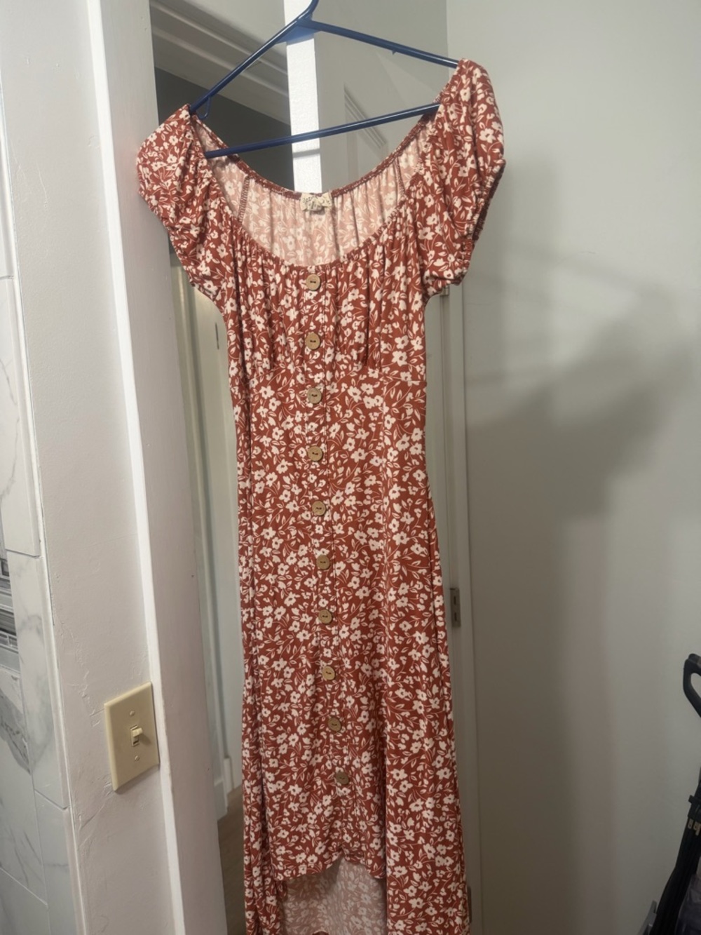 Rust Floral Button-Front Maxi Dress
